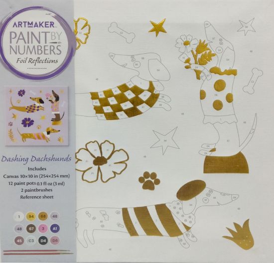 Picture of ARTMAKER PAINT BY NUMBERS FOIL REFLECTIONS-DASHING DACHSHUNDS